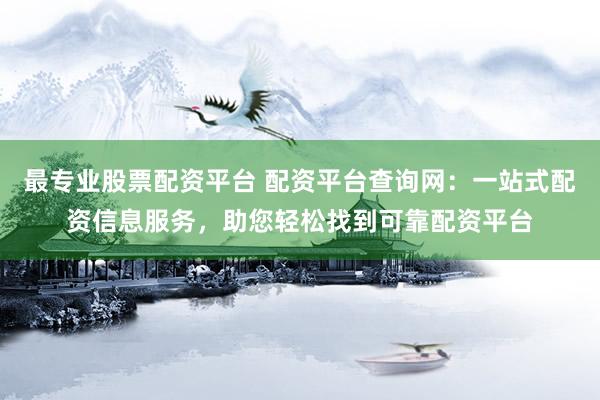最专业股票配资平台 配资平台查询网：一站式配资信息服务，助您轻松找到可靠配资平台