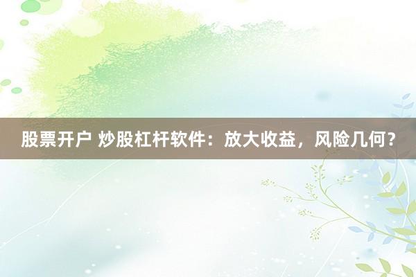 股票开户 炒股杠杆软件：放大收益，风险几何？